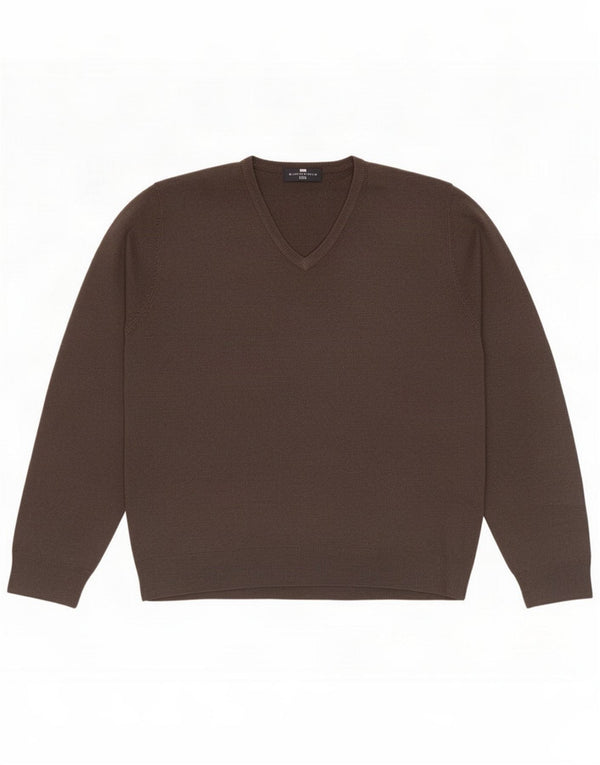 Marks & Spencer Mens Blue Harbour V-Neck Jumper Sweater Large Brown Acrylic