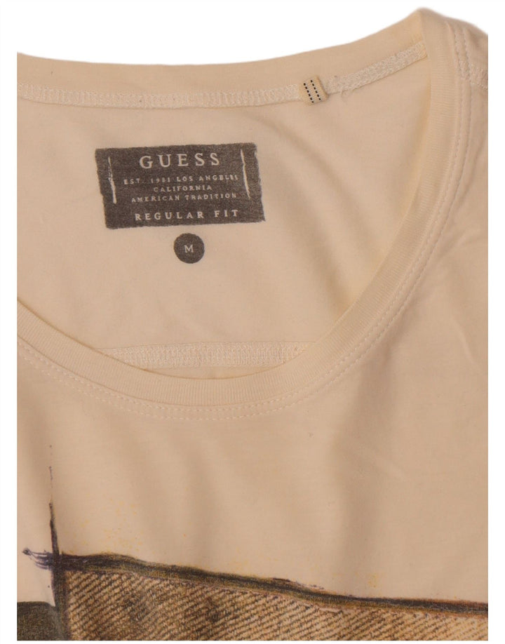 Guess Mens Regular Fit Graphic T-Shirt Top Medium Off White