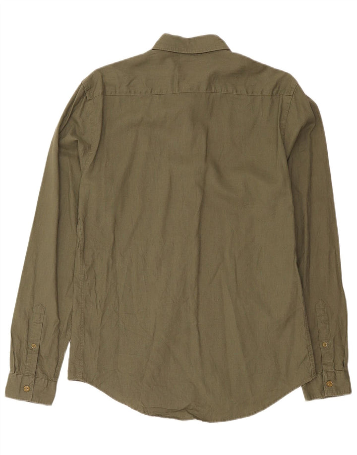 Zara Mens Slim Fit Pullover Shirt Medium Khaki Linen