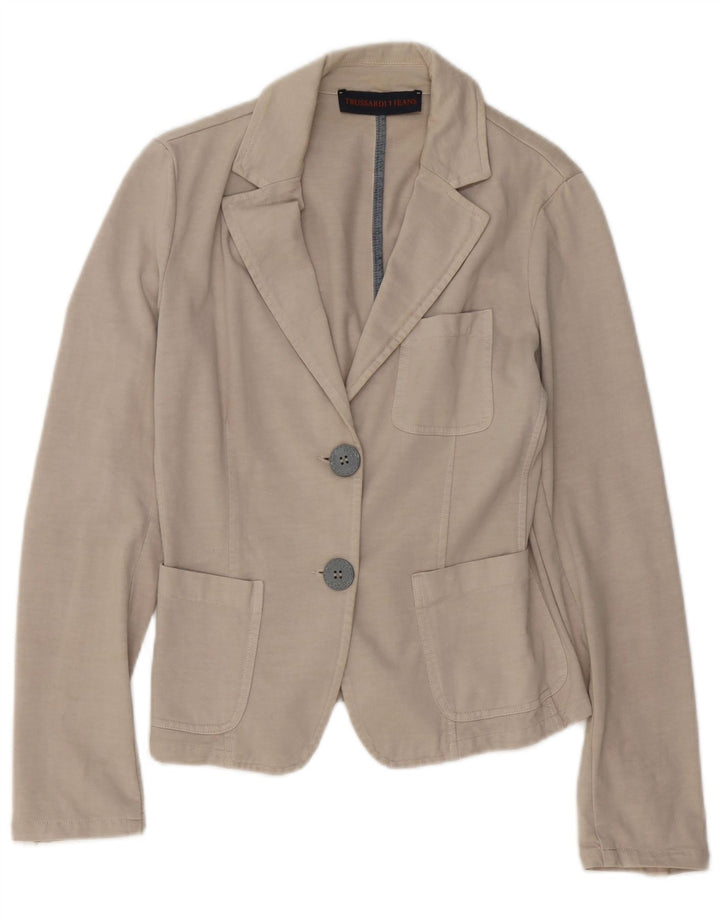 TRUSSARDI JEANS Womens 2 Button Blazer Jacket UK 12 Medium Beige