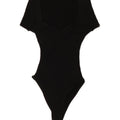 Zara Womens Short Sleeve Bodysuit UK 16 Large Black Cotton