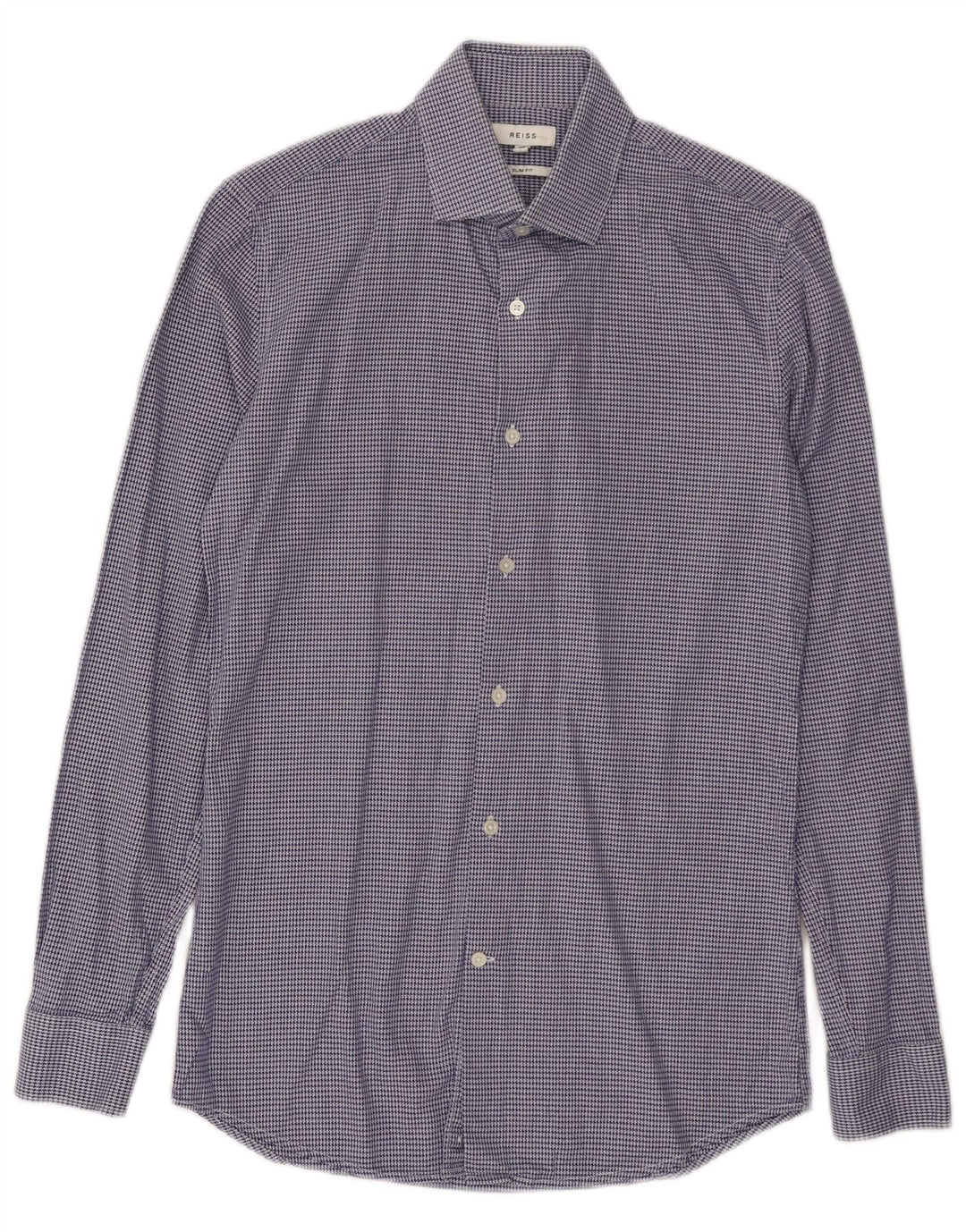 Reiss Mens Slim Fit Shirt XS Blue Houndstooth Cotton