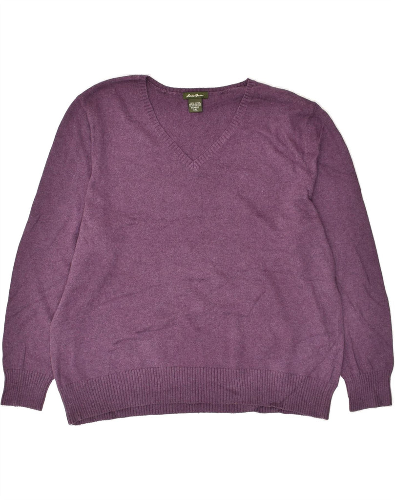 EDDIE BAUER Womens V-Neck Jumper Sweater UK 20 2XL Purple Cotton | Vintage Eddie Bauer | Thrift | Second-Hand Eddie Bauer | Used Clothing | Messina Hembry 