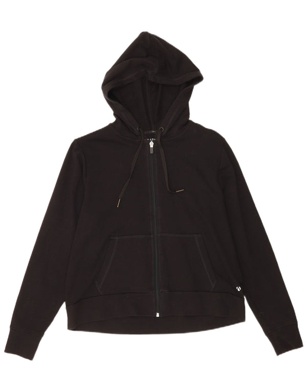 Marks & Spencer Womens Crop Zip Hoodie Sweater UK 14 Large Black Cotton