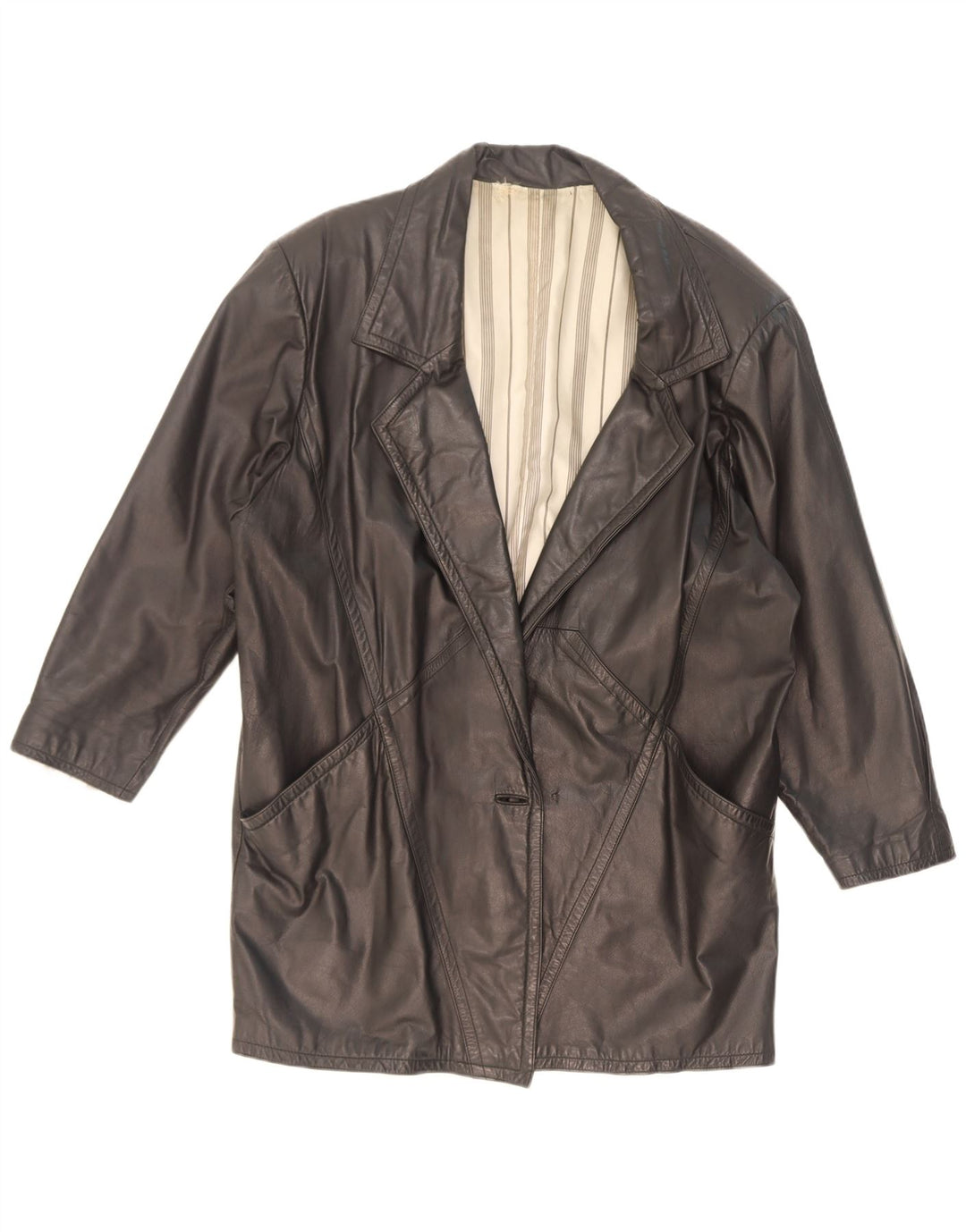 C&A Womens Leather Coat UK 18 XL Black