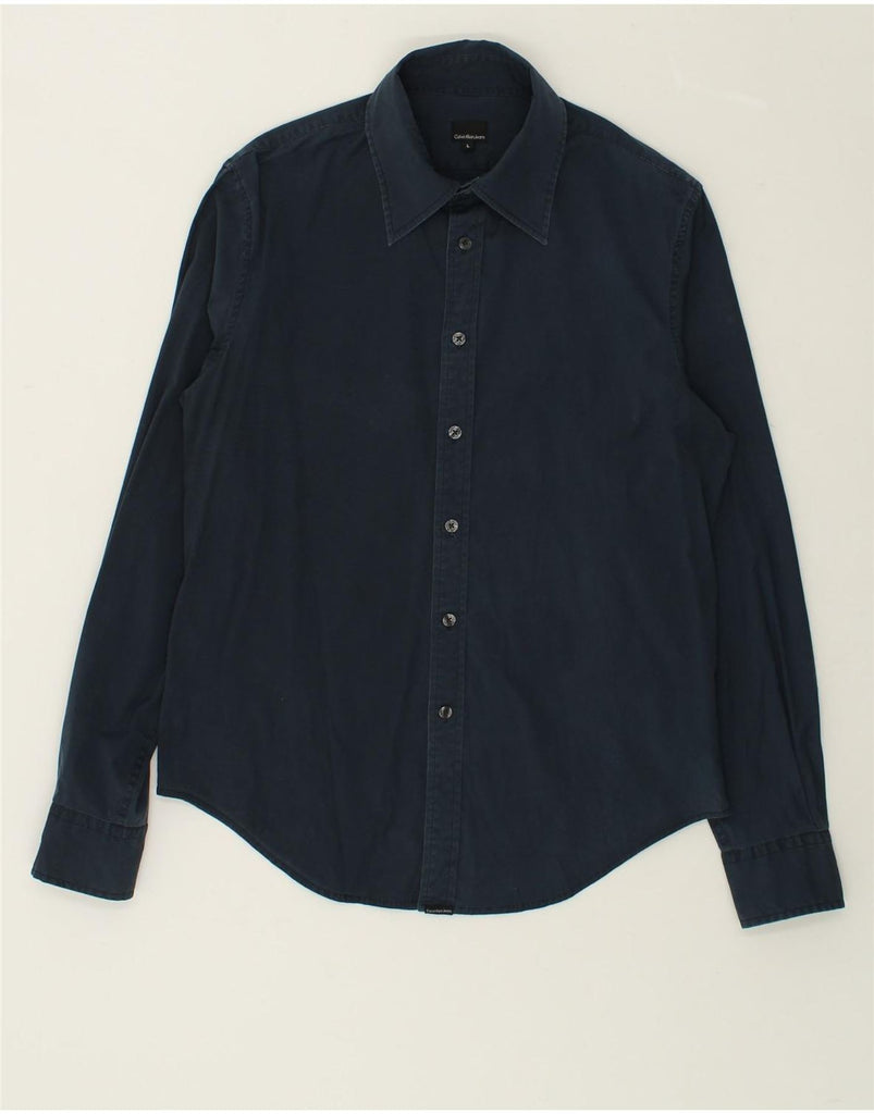 CALVIN KLEIN Mens Shirt Large Navy Blue Cotton | Vintage Calvin Klein | Thrift | Second-Hand Calvin Klein | Used Clothing | Messina Hembry 