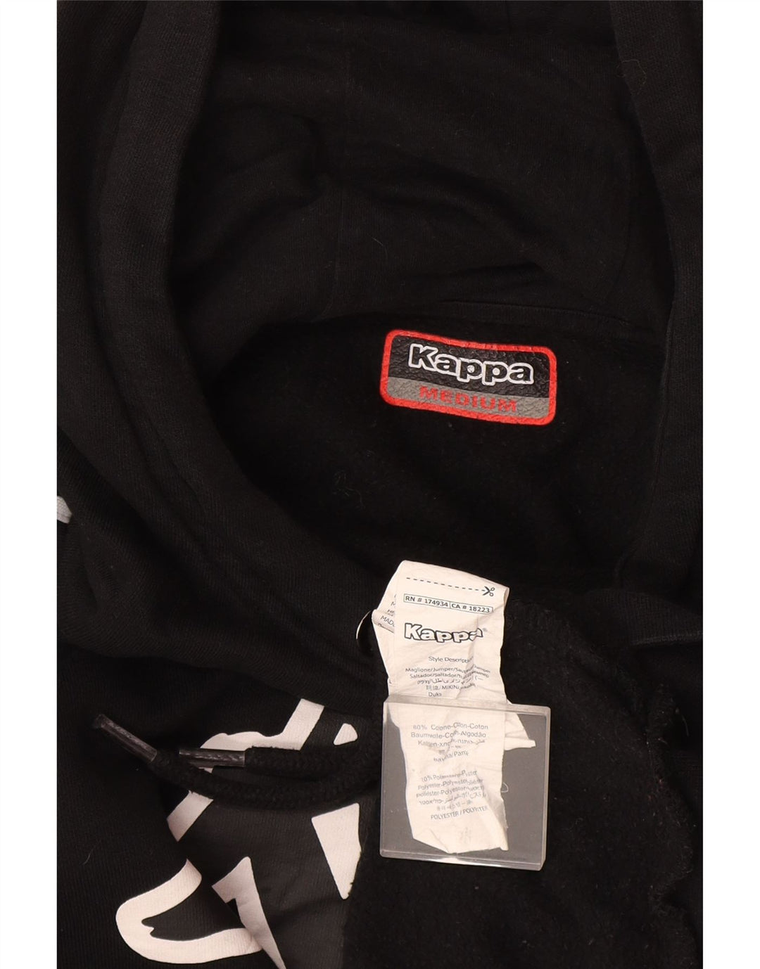 Kappa Mens Graphic Hoodie Jumper Medium Black Cotton