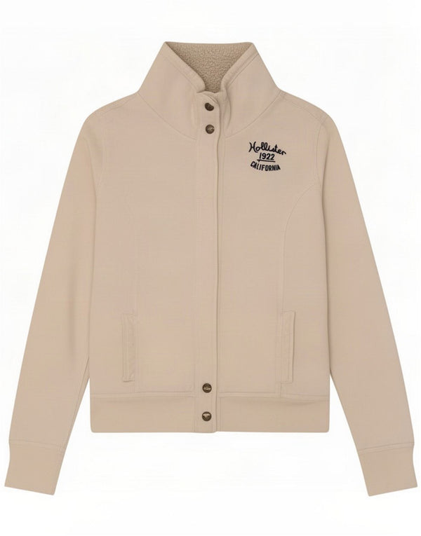 Hollister Womens Graphic Sherpa Tracksuit Top Jacket UK 16 Large Off White