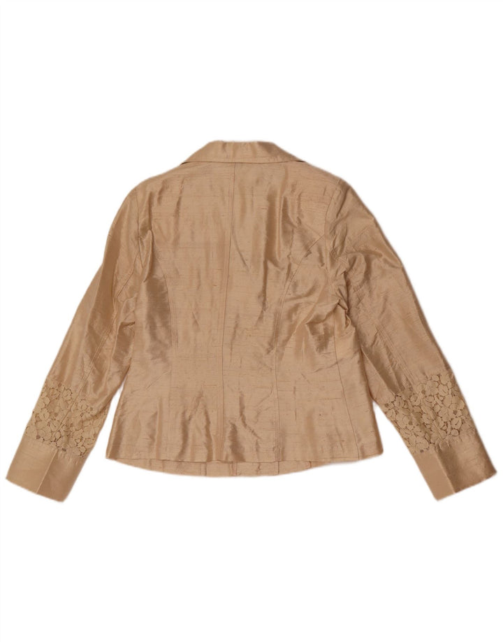 Vintage Womens 3 Button Blazer Jacket IT 44 Medium Beige Silk