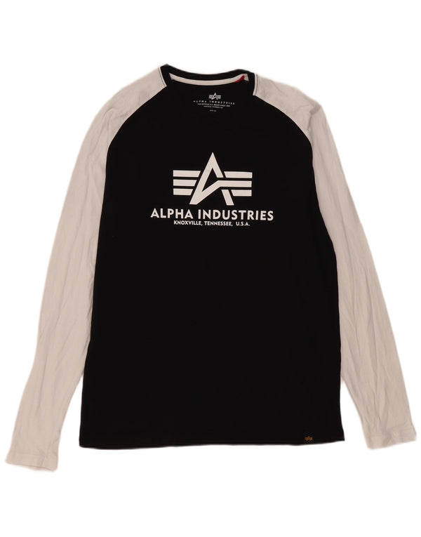 Alpha Industries Mens Graphic Top Long Sleeve XL Black Colourblock Cotton
