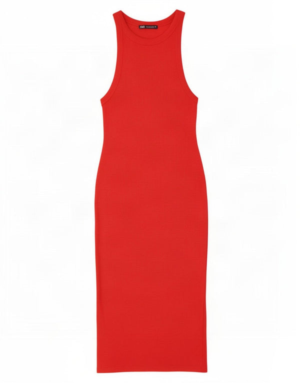 Zara Womens Sleeveless Bodycon Dress UK 12 Medium Red Cotton