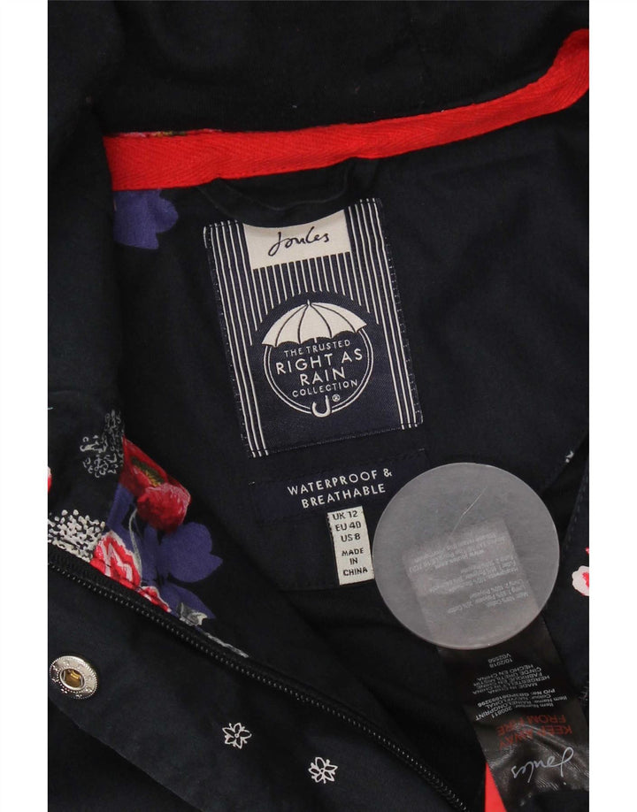 Joules Womens Hooded Raincoat UK 12 Medium Navy Blue Floral Polyester