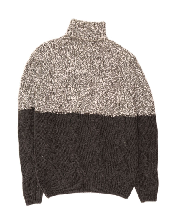 Zara Mens Roll Neck Jumper Sweater XL Grey Colourblock Acrylic