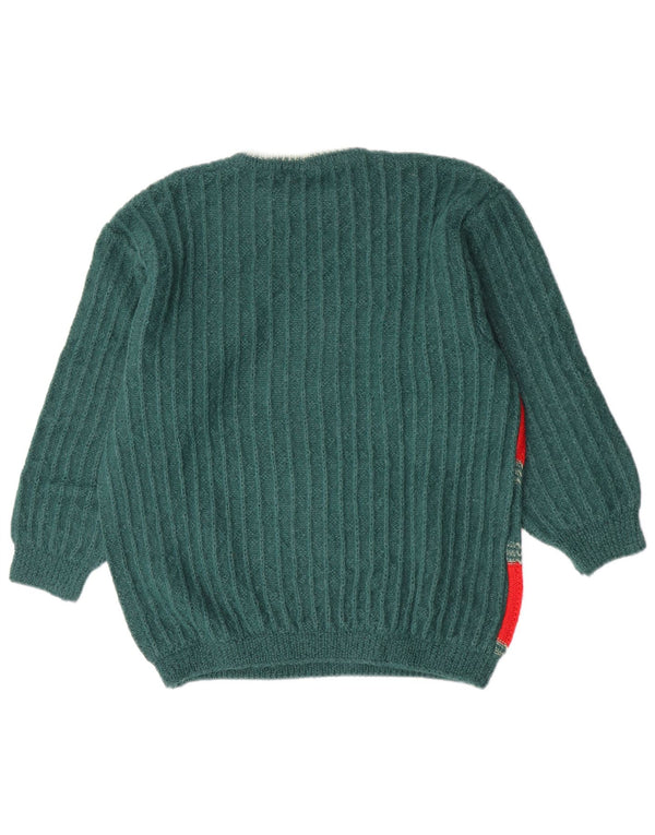Vintage Womens Boat Neck Jumper Sweater UK 14 Large Green Colourblock
