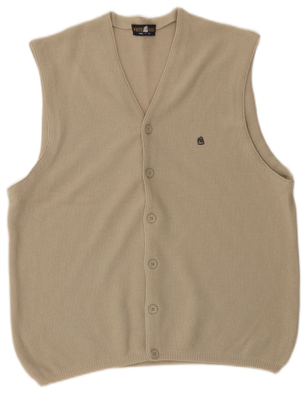 White Sails Mens Sleeveless Cardigan Sweater Medium Beige Wool
