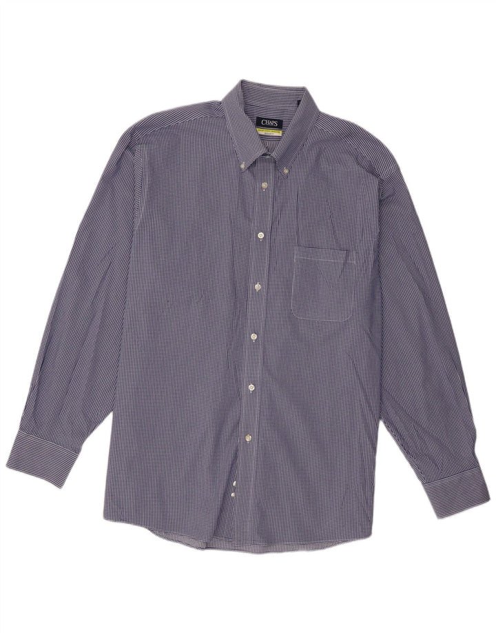 Chaps Mens Regular Fit Shirt Size 18 2XL Blue Gingham Cotton