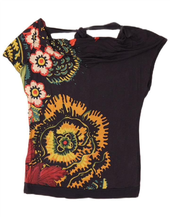 Desigual Womens Blouse Top UK 10 Small Navy Blue Viscose