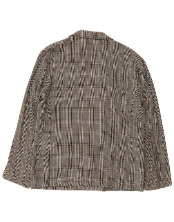 Zara Mens Double Breasted Blazer Jacket UK 40 Large Grey Plaid