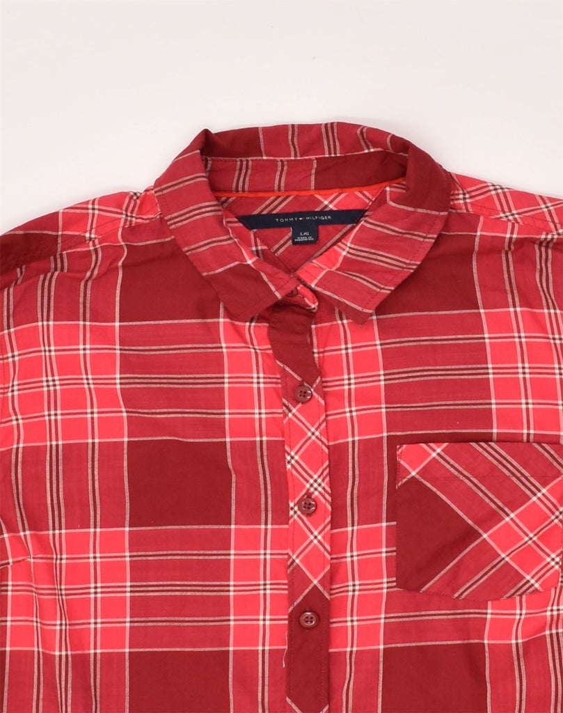 TOMMY HILFIGER Womens Shirt UK 16 Large Red Check Cotton | Vintage Tommy Hilfiger | Thrift | Second-Hand Tommy Hilfiger | Used Clothing | Messina Hembry 