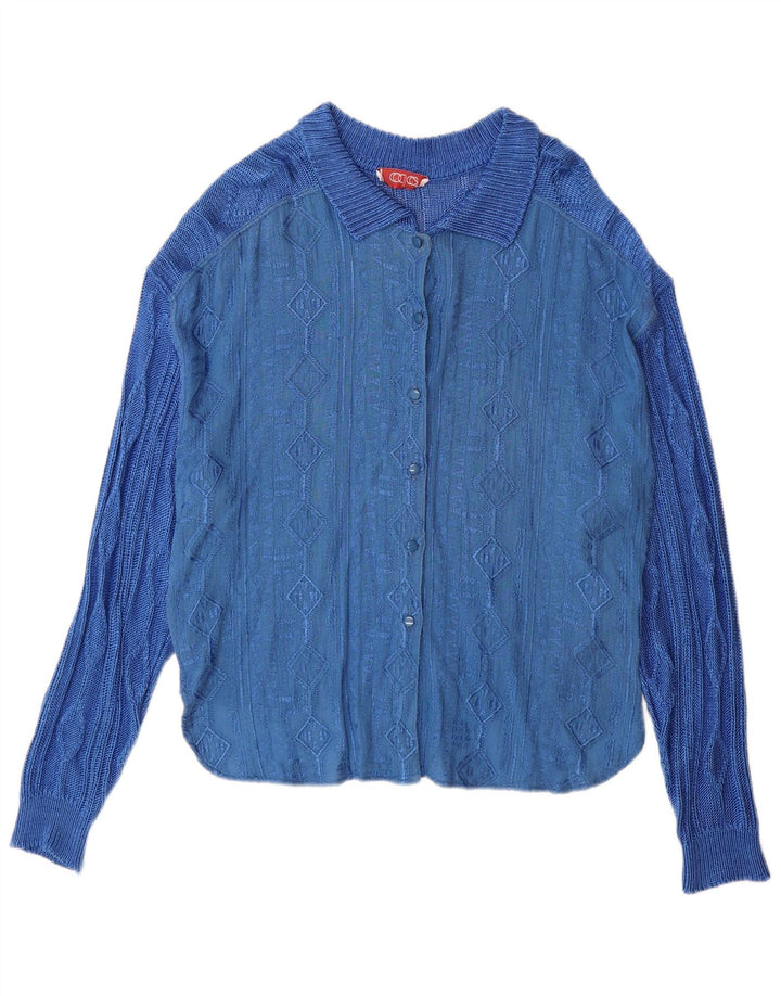 Vintage Womens Cardigan Sweater IT 44 Medium Blue Geometric Viscose