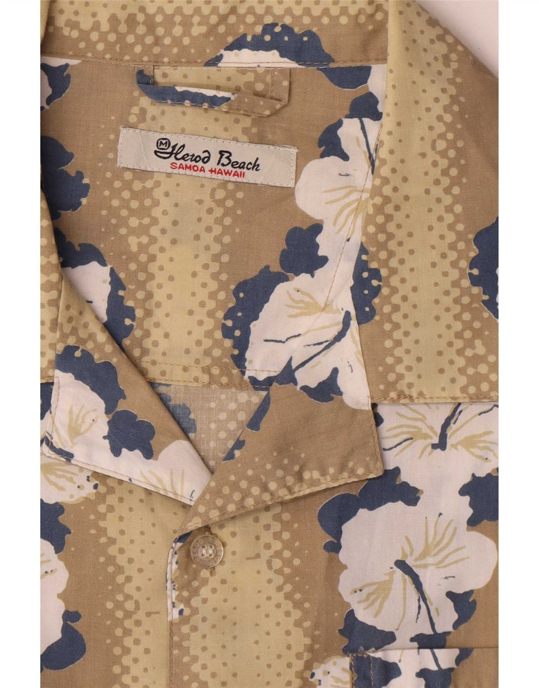 Vintage Mens Hawaiian Short Sleeve Shirt Medium Beige Floral Polyester