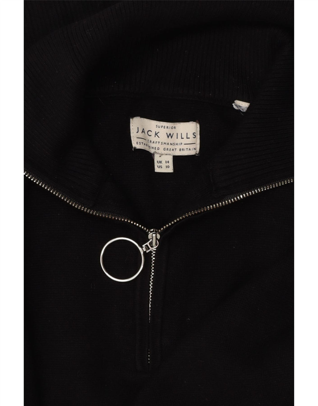 JACK WILLS Womens Oversized Zip Neck Jumper Sweater UK 14 Large Black