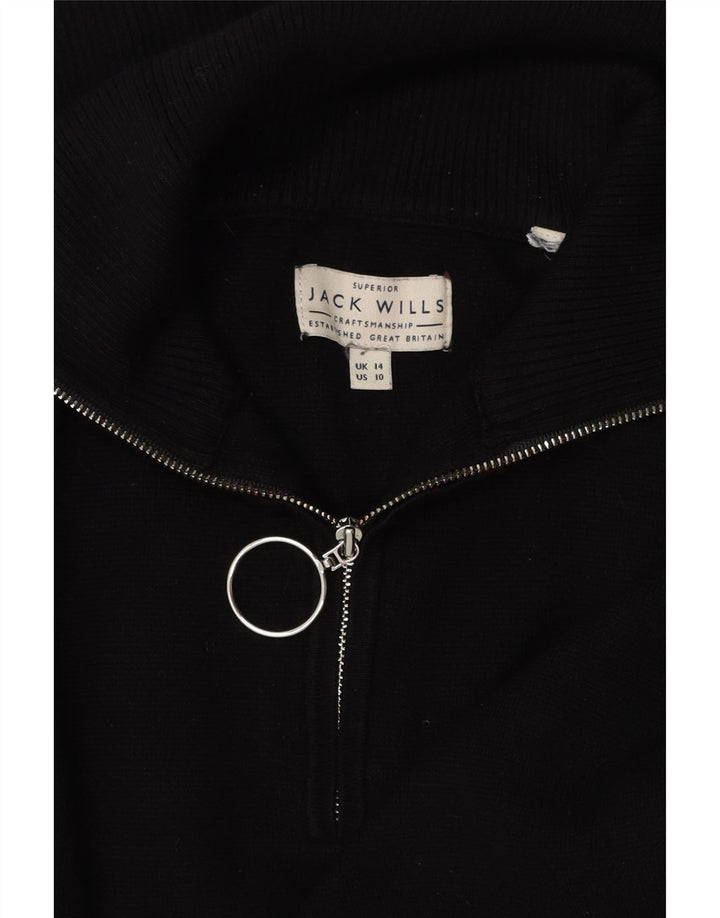 JACK WILLS Womens Oversized Zip Neck Jumper Sweater UK 14 Large Black
