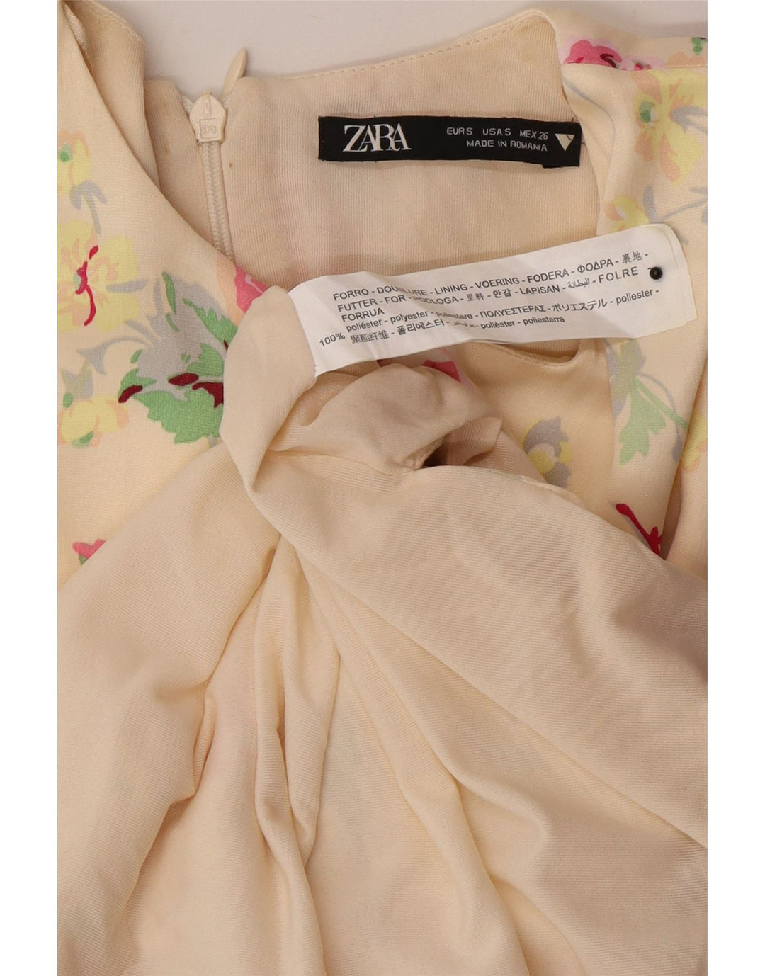 Zara Womens Sheath Dress UK 10 Small Off White Floral Polyester