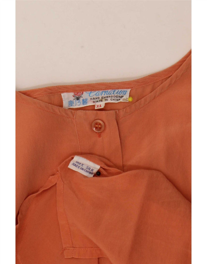 Vintage Womens Blouse Top UK 18 XL Orange Silk