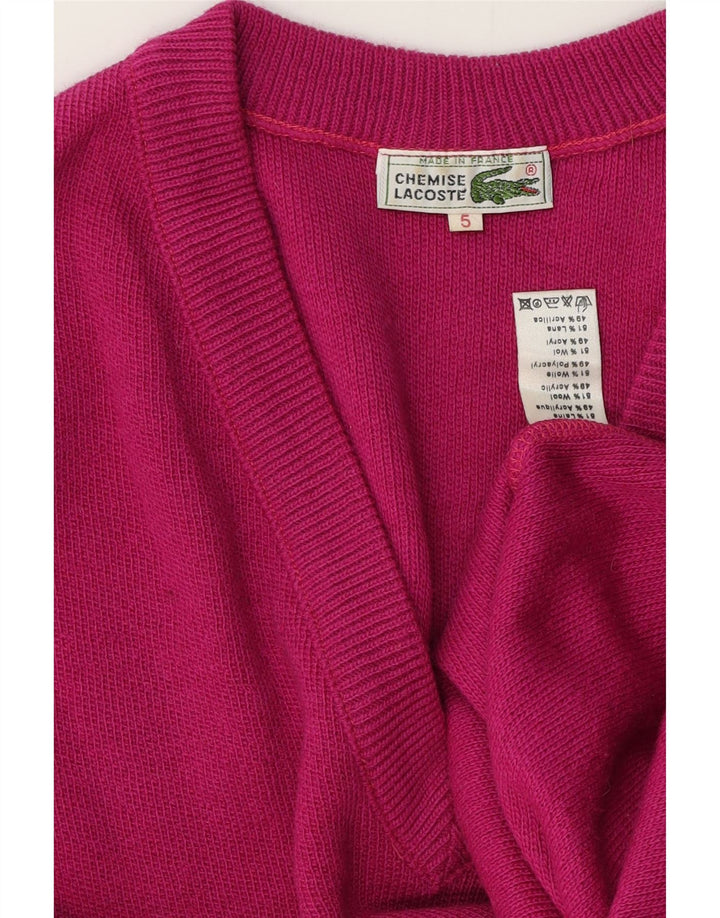 LACOSTE Mens V-Neck Jumper Sweater Size 5 Large Pink Wool