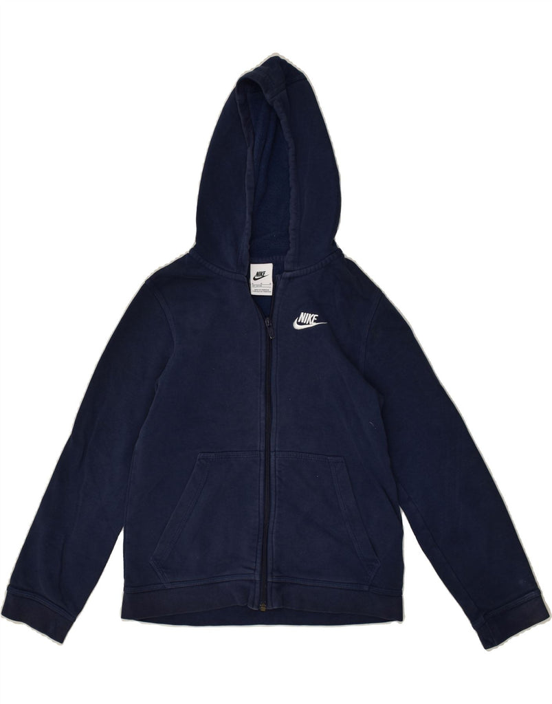 NIKE Boys Zip Hoodie Sweater 10-11 Years Medium Navy Blue Cotton | Vintage Nike | Thrift | Second-Hand Nike | Used Clothing | Messina Hembry 