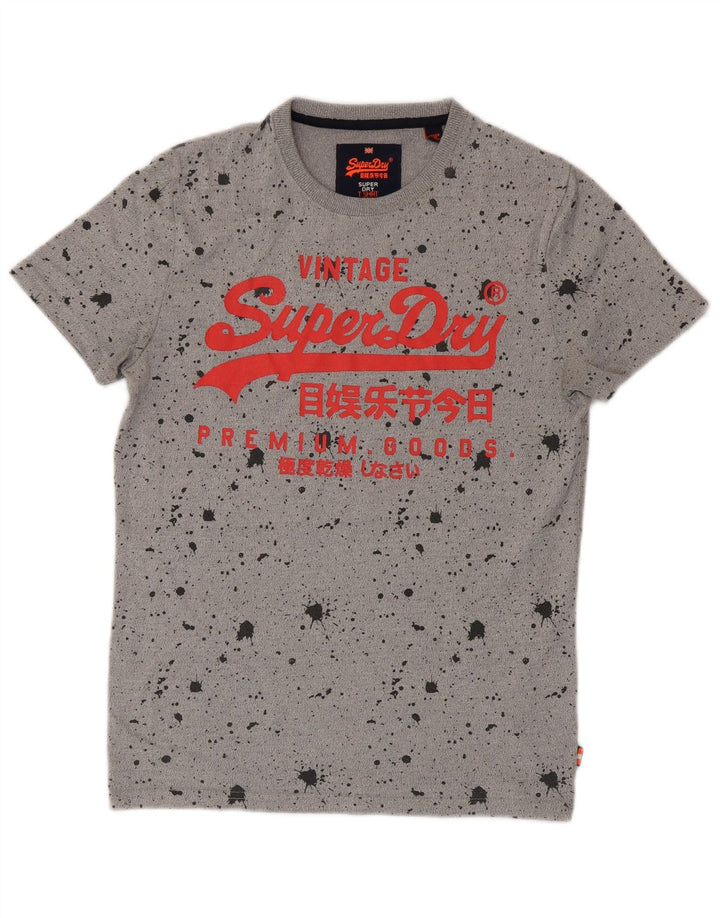 Superdry Mens Graphic T-Shirt Top Small Grey Flecked Cotton