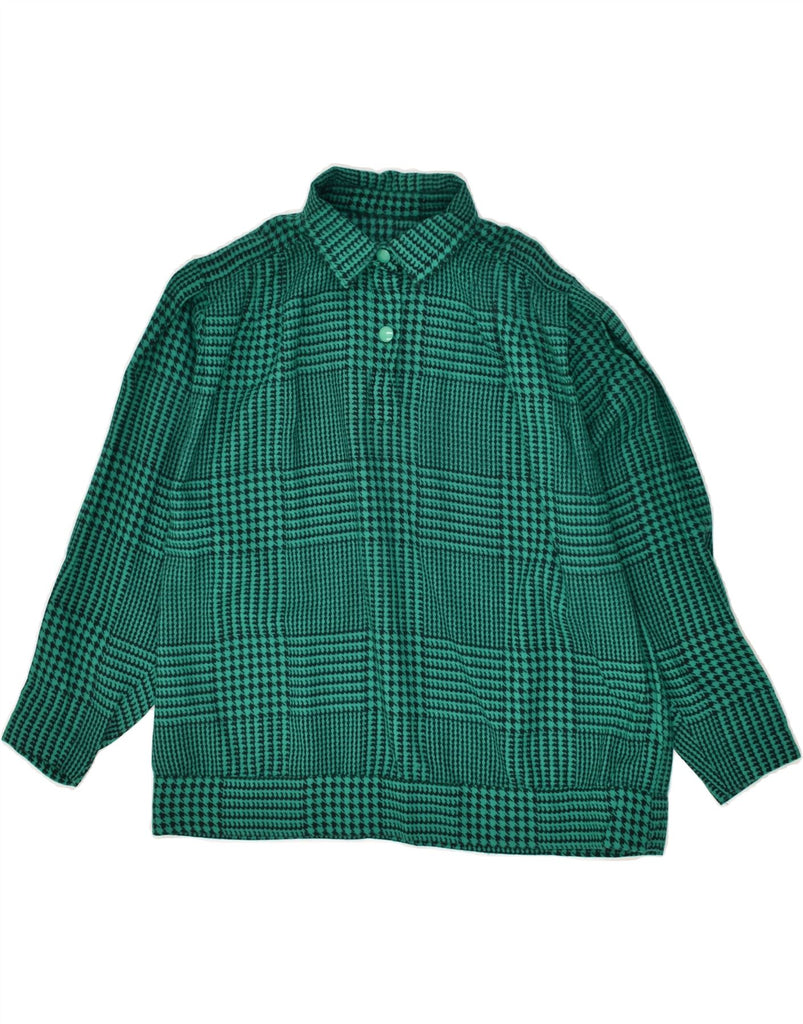 VINTAGE Womens Longline Polo Shirt UK 16 Large Green Houndstooth | Vintage Vintage | Thrift | Second-Hand Vintage | Used Clothing | Messina Hembry 