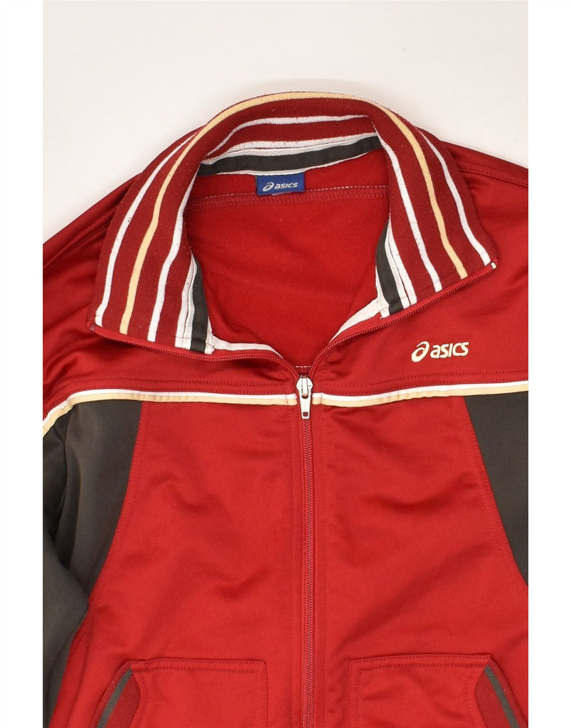 ASICS Mens Tracksuit Top Jacket Medium Red Colourblock Polyester | Vintage Asics | Thrift | Second-Hand Asics | Used Clothing | Messina Hembry 