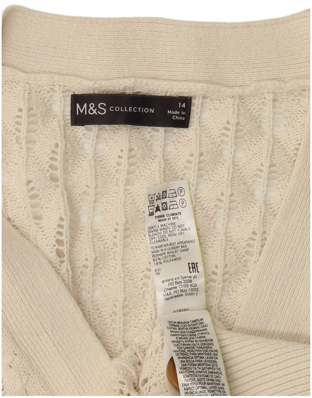 Marks & Spencer Womens Cardigan Sweater UK 14 Large White Cotton
