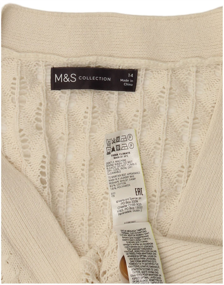 Marks & Spencer Womens Cardigan Sweater UK 14 Large White Cotton