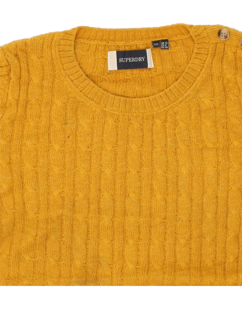 SUPERDRY Womens Crew Neck Jumper Sweater UK 12 Medium Yellow Acrylic | Vintage Superdry | Thrift | Second-Hand Superdry | Used Clothing | Messina Hembry 