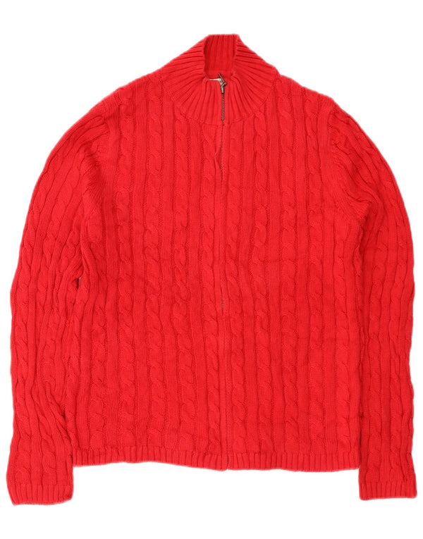 L.L.Bean Womens Full Zip Cardigan Sweater UK 14 Medium Red Cotton