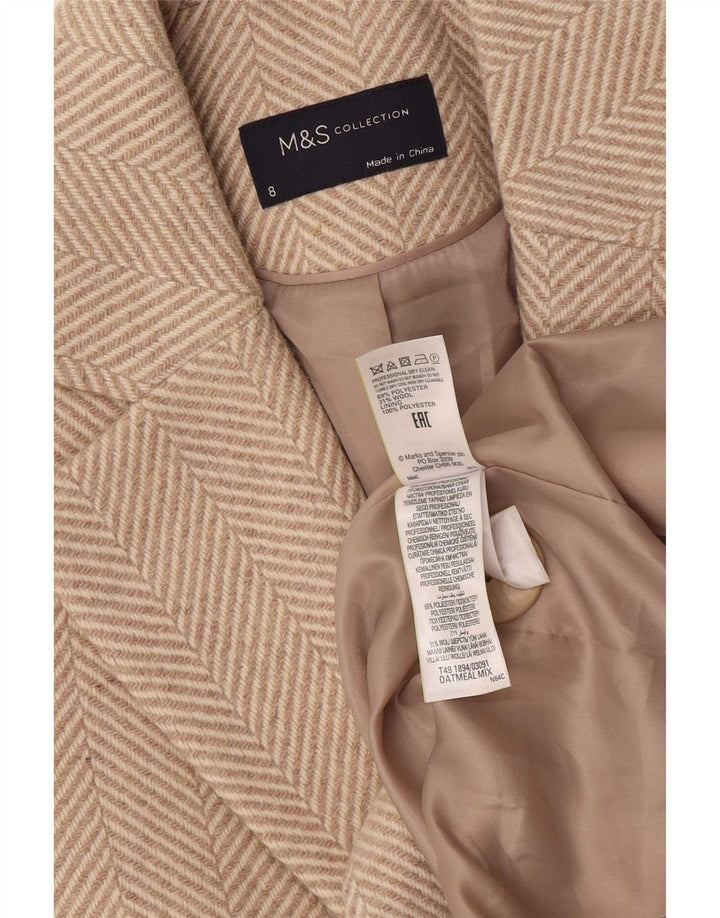 Marks & Spencer Womens Oversized Overcoat UK 8 Small Beige Herringbone