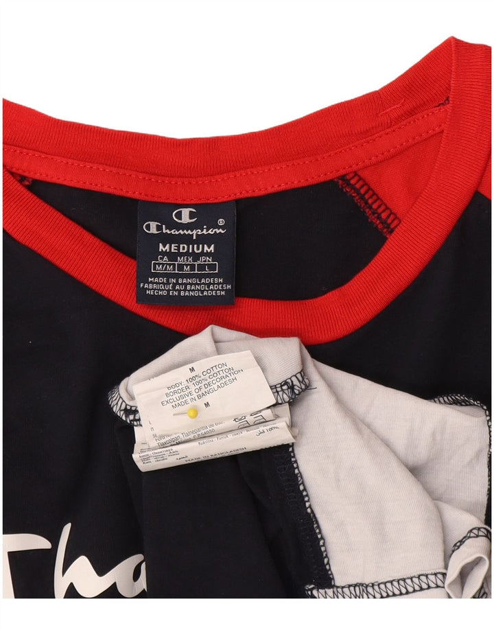 Champion Mens Graphic T-Shirt Top Medium Navy Blue Colourblock Cotton