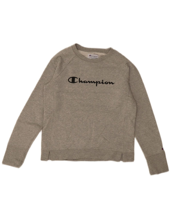 Champion Womens Graphic Sweatshirt Jumper UK 10 Small Grey Flecked Cotton
