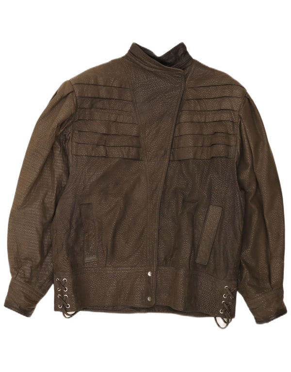 Vintage Womens Leather Jacket UK 20 2XL Brown Leather
