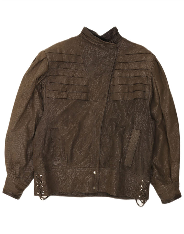 Vintage Womens Leather Jacket UK 20 2XL Brown Leather
