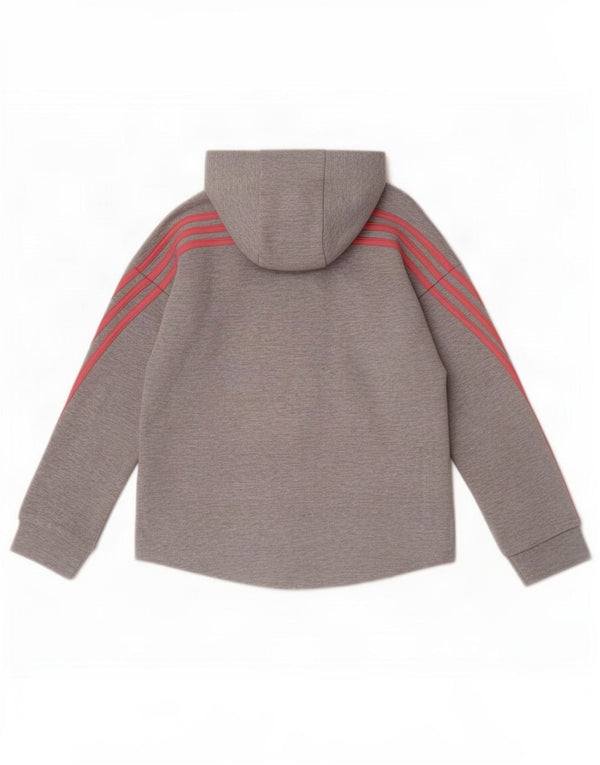 Adidas Girls Zip Hoodie Sweater 9-10 Years Grey Flecked Cotton