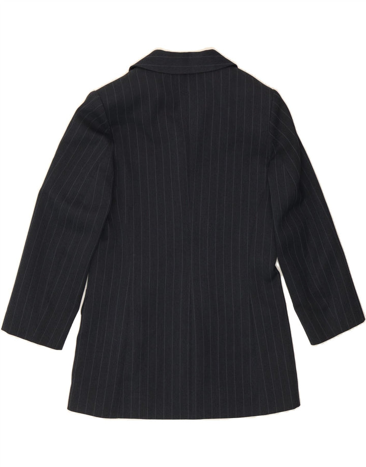VINTAGE Womens Longline Blazer Jacket UK 14 Medium Navy Blue Striped Vintage Vintage and Second-Hand Vintage from Messina Hembry 