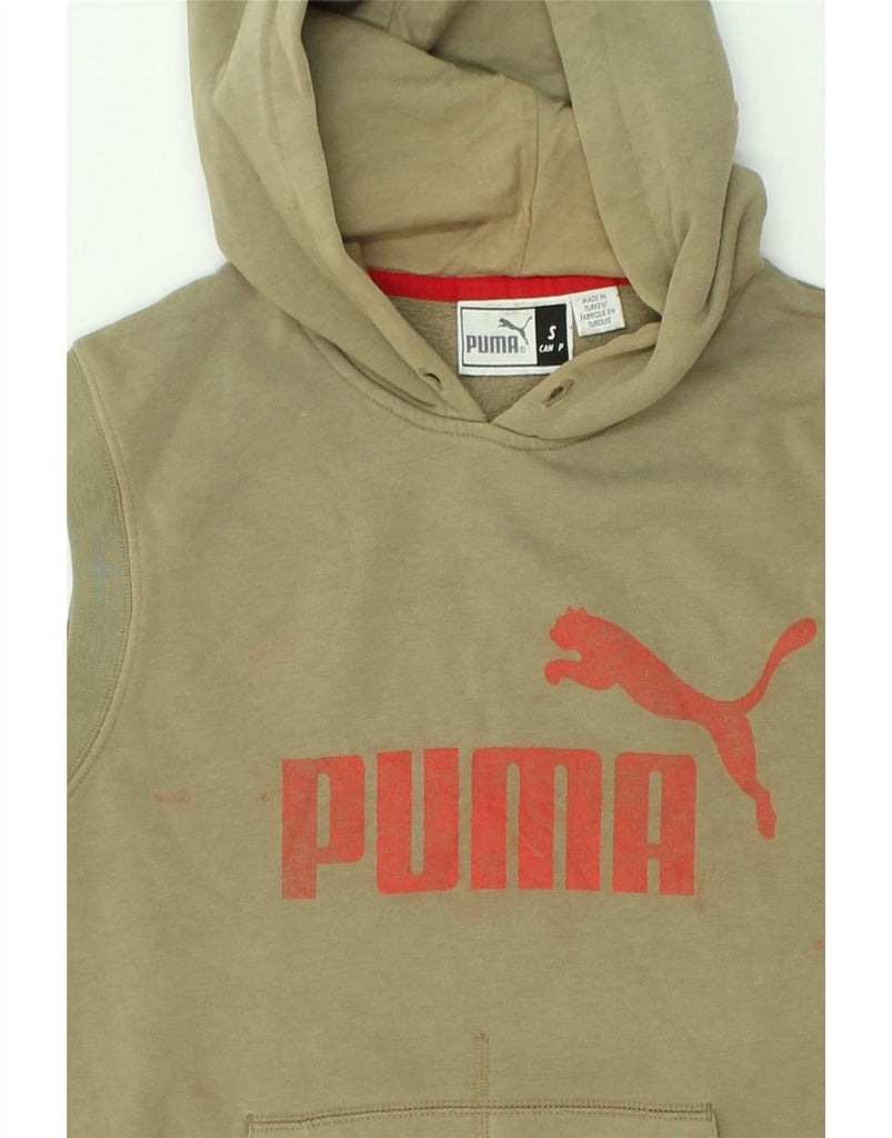 PUMA Mens Graphic Hoodie Jumper Small Khaki Cotton | Vintage Puma | Thrift | Second-Hand Puma | Used Clothing | Messina Hembry 