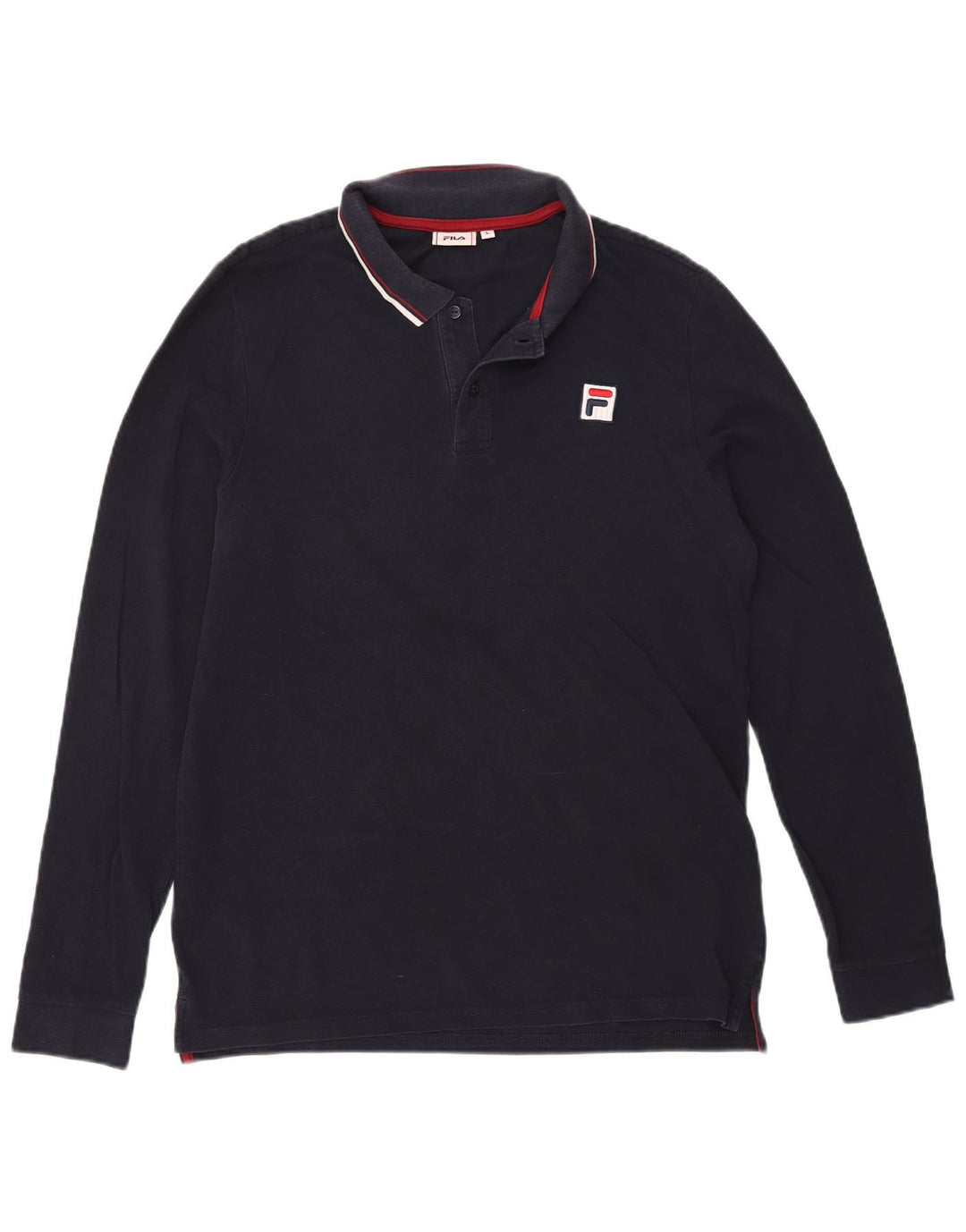 Fila Mens Long Sleeve Polo Shirt Large Navy Blue Cotton
