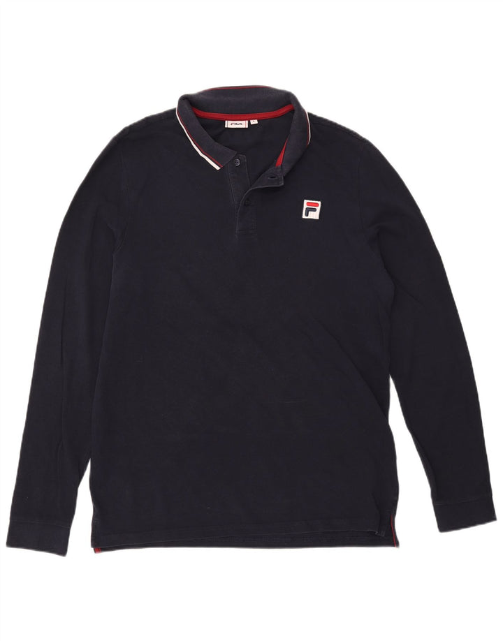 Fila Mens Long Sleeve Polo Shirt Large Navy Blue Cotton