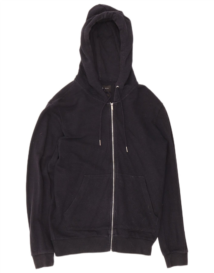 Zara Mens Zip Hoodie Sweater Small Navy Blue