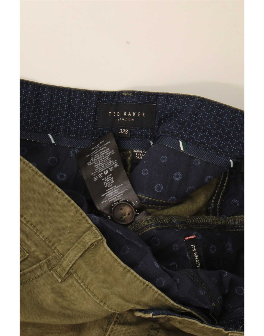 Ted Baker Mens Slim Casual Trousers W32 L29 Khaki Cotton